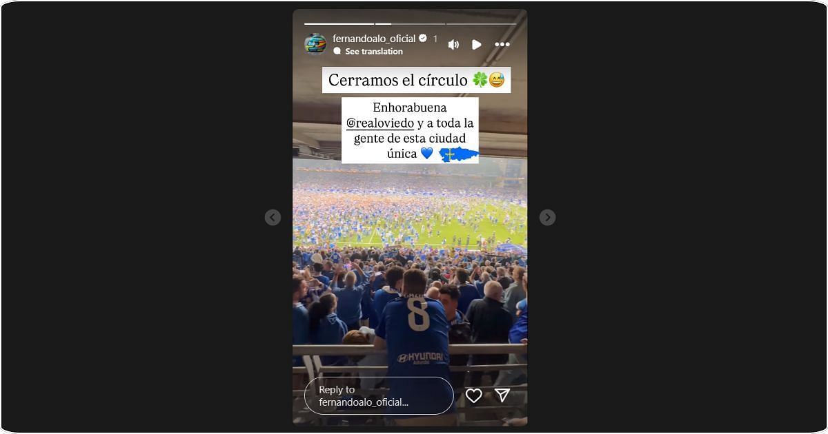 Fernando Alonso celebrated Real Oviedo's promotion to the Spanish La Liga on social media. Image: @fernandoalo_oficial via Instagram